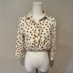 Zara White and Brown Polka Dot Blouse